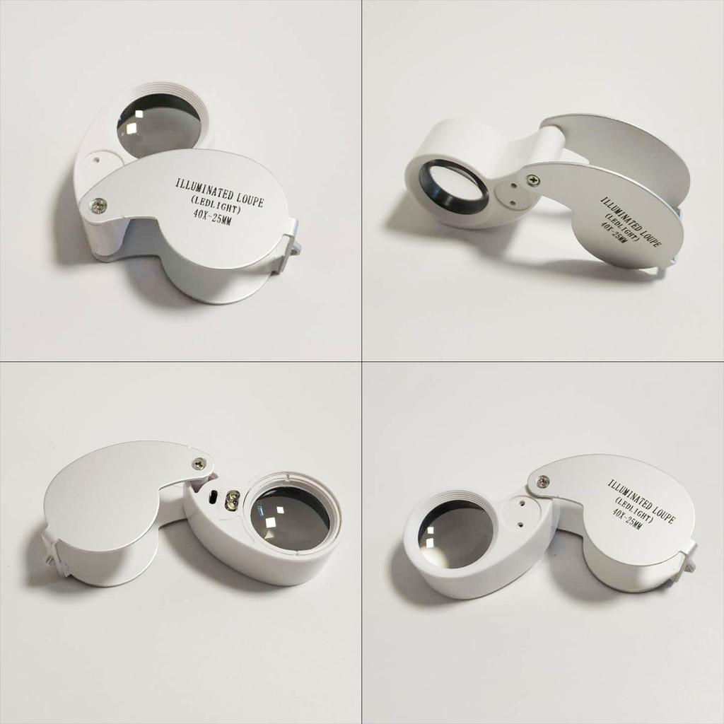 40X Metal Illuminated Jewelry Loop- Magnifier Pocket Folding Magnifying Glass Jewelers Eye Loupe for W/ LED & Keychain H