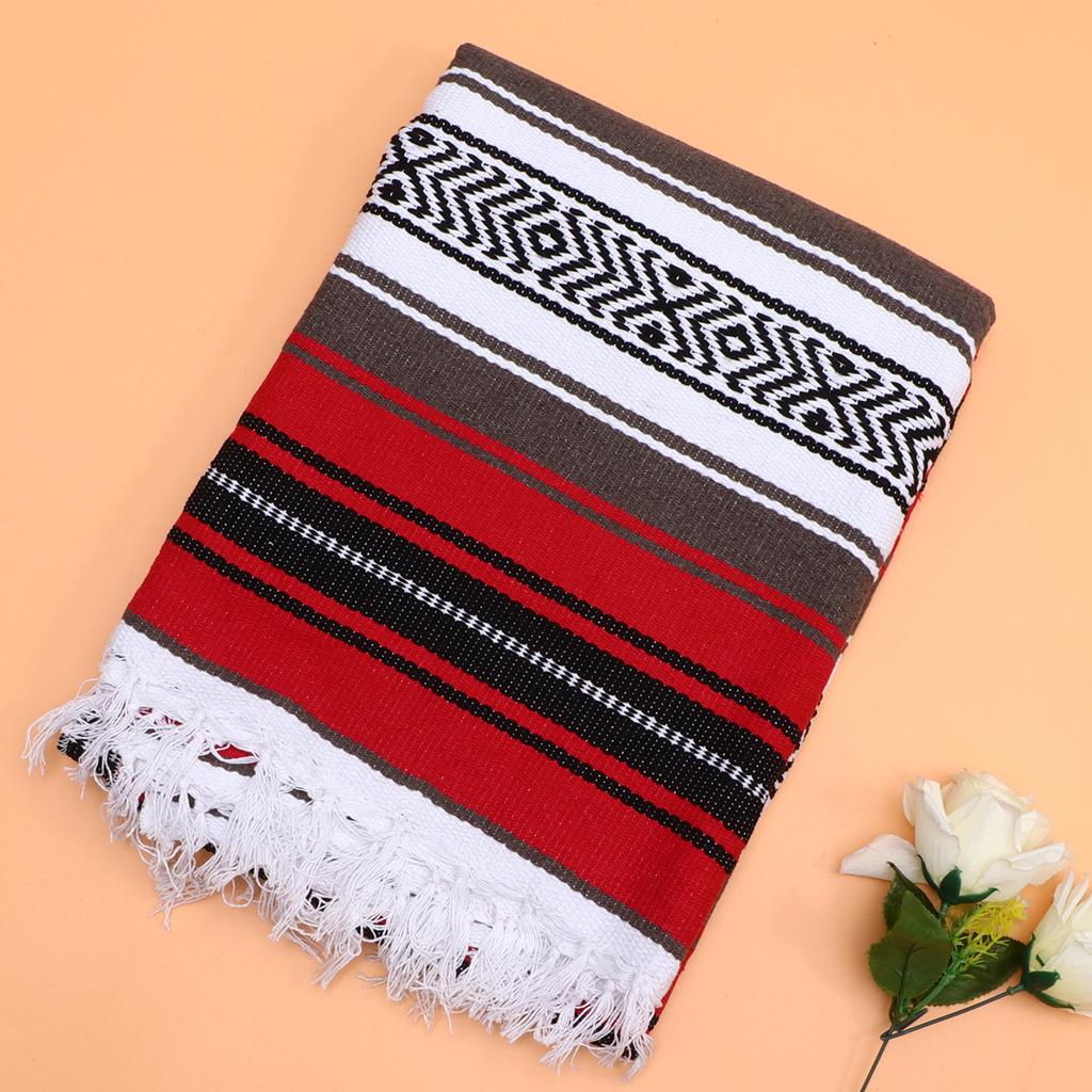 Mexican Blanket Red 130x180cm Thick Blended Serape Woven Throw for Yoga Camping Outdoor Car Sofa Mexican Blanket