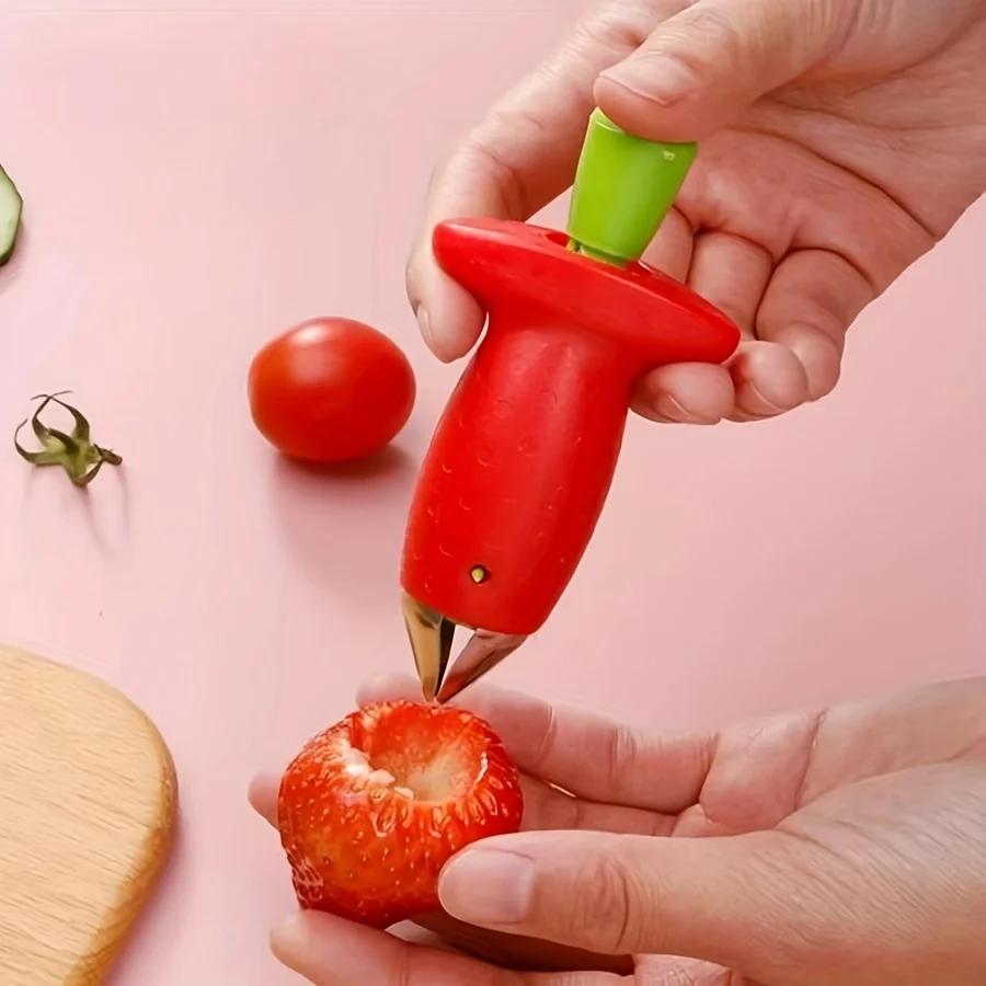 2-pieces manual stainless steel fruit and vegetable corer, efficient tomato and strawberry stem remover, easy to grip design