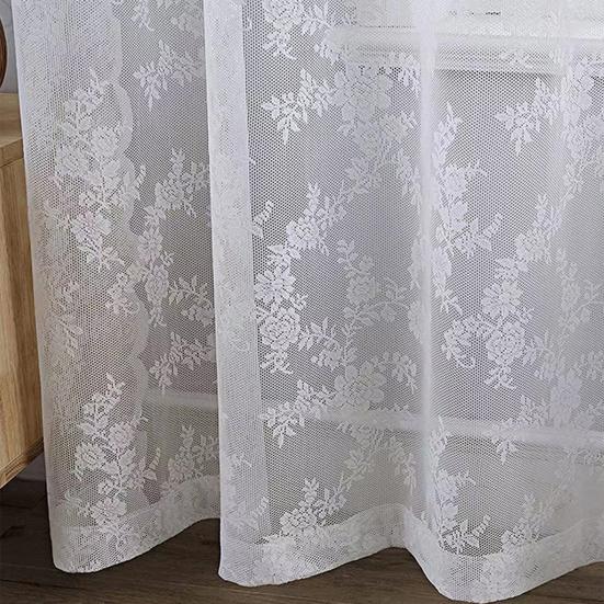 Spitzenvorhänge, Verdickte hochdichte transparente Vorhänge mit Blumenmuster, Wellenförmige Spitzen-Tüllvorhänge für Wohnzimmer, Schlafzimmer, Balkon, Weiches Licht