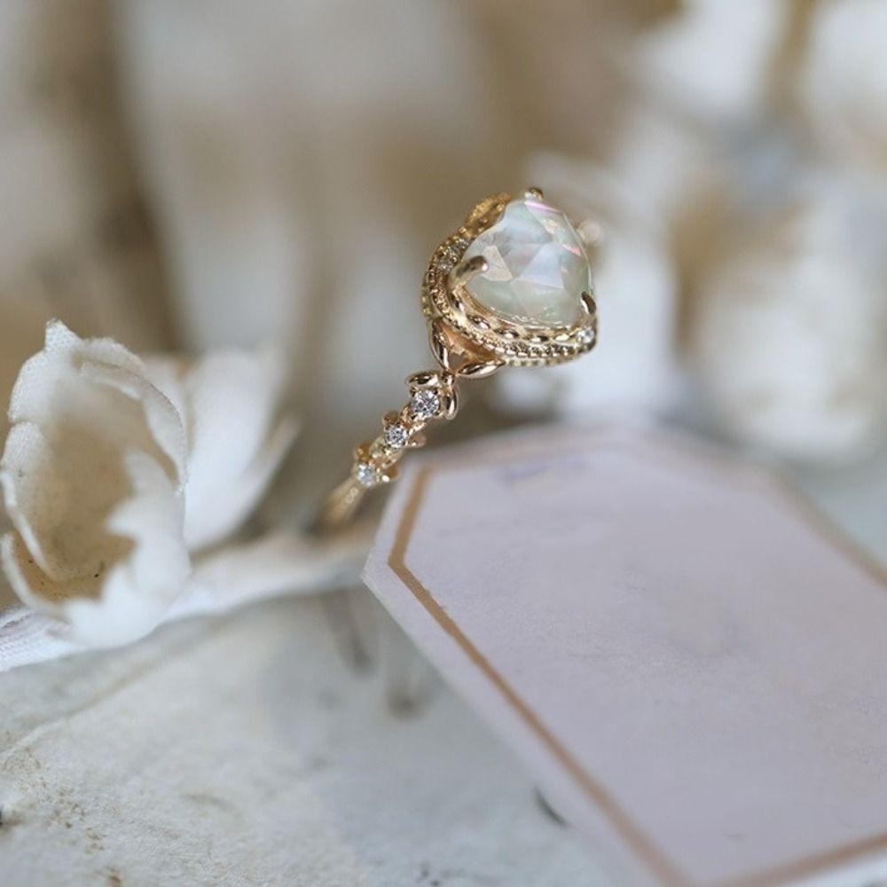 Exquisite Shining Open Ring Heart Shape Vintage Rings Luxury Rinestone Rings  Party