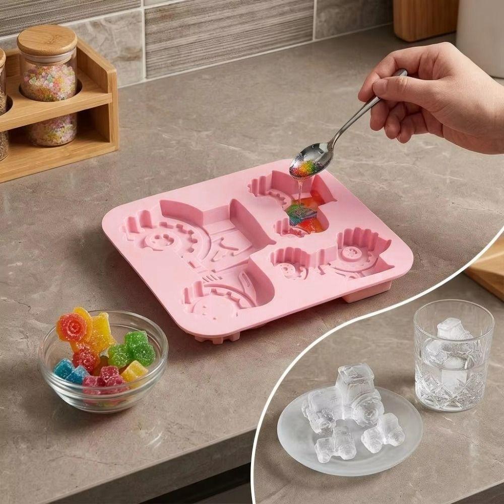 3-Cavity Tractor-Shaped Silicone Cookies Mold Heat/Cold Resistant Farm Theme Fondant Cake Mold Easy De-molding Resilient
