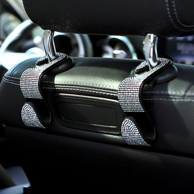 Cabide de carro requintado com design PP aberto automático, meio strass, gancho para encosto de assento, acessórios internos