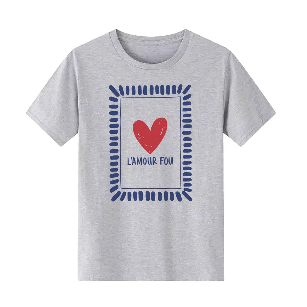 Fashionable love printed pattern Tshirt casual short sleeved round neck suitable for all seasons versatile Womens Tshirt