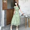 Green Xiaofei Sleeve Floral Dress Women's Summer New Seaside Vacation Sleeveless Waist Long Skirt