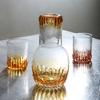 1000ml Glass Bedside Water Carafe with Glass Cups Set Embossed Relief Pattern Carafe Glassware Drinking Vintage Water Pitcher