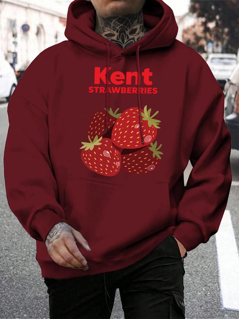Kent Strawberries Fresh Fruit Printing Men Hoodies Fleece Casual Hoody Multicolor Loose Hoodie All-Match Pocket Pullovers