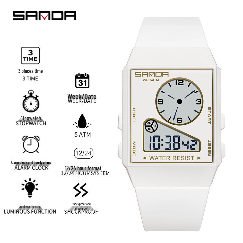 Sanda Lightweight Minimalist Sports Watch: Multi-functional Square Electronic Wristwatch for Men and Women