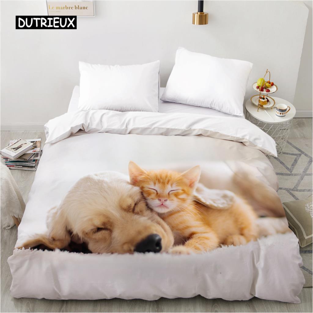 3D Cat White Duvet Cover Comfortable Case Luxury Pet Theme Cute Cat Animals Quilt Cover for Children Women Bedroom Decorations