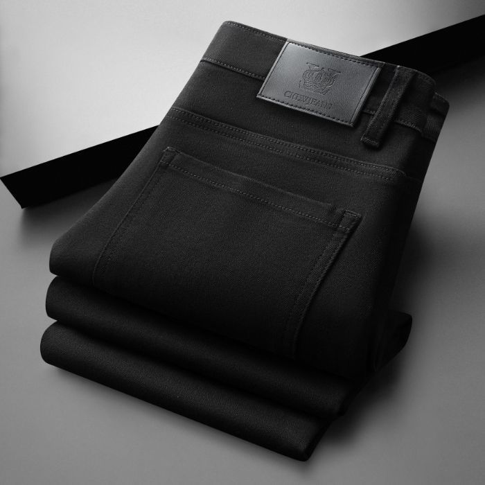 

Весна и осень зима новые мужские плюшевые/обычные джинсы облегающие прямые эластичные деловые универсальные длинные брюки 38 чёрный