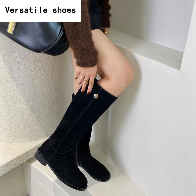 Vintage Flats Women Knee High Boots Fashion Side Zippers Shoes Autumn Winter Laides Concise Long Botas De Mujer