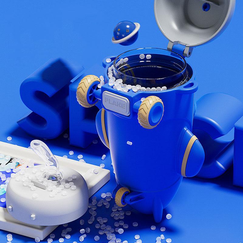 water cup childrens water bottle airplane shaped plastic cup with straw cup outdoor portable leak proof backpack type