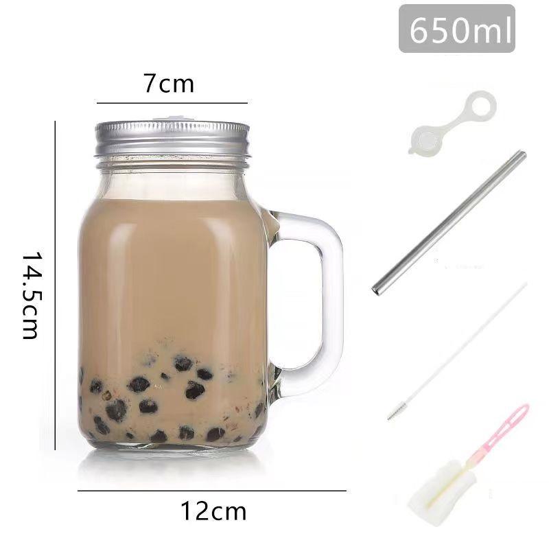 

1/2 шт 450/650/750 мл кружки Mason Jar с ручками стеклянная бутылка для сока напиток прозрачная стеклянная бутылка для воды с крышкой соломинка посуда для напитков чашка 2PCS