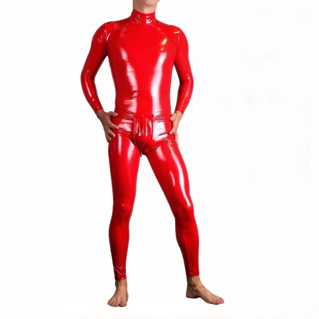 Men'S Pvc Shiny Full Body Cover Bodysuit Pu Faxu Latex Leather U Bulge Pouch Man Jumpsuit Maid Stage Nightclub Tights Shaping