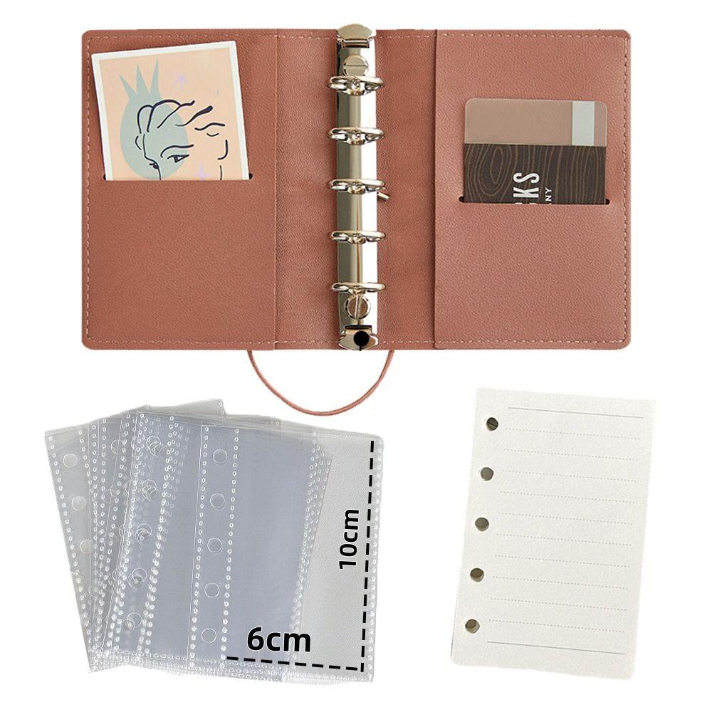 5-Ring Binder Mini Loose-leaf Notebook Faux Leather Zipper Binder Notebook  Photo Collection