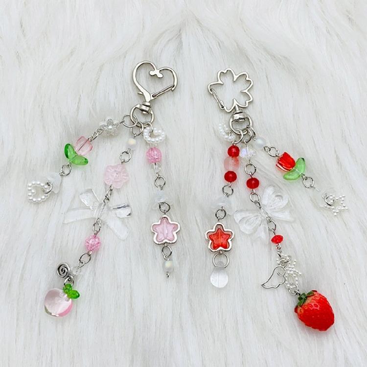 Handmade Keychain Strawberry/Peach Charm Key Chain Colorful Beaded Keyring Charm