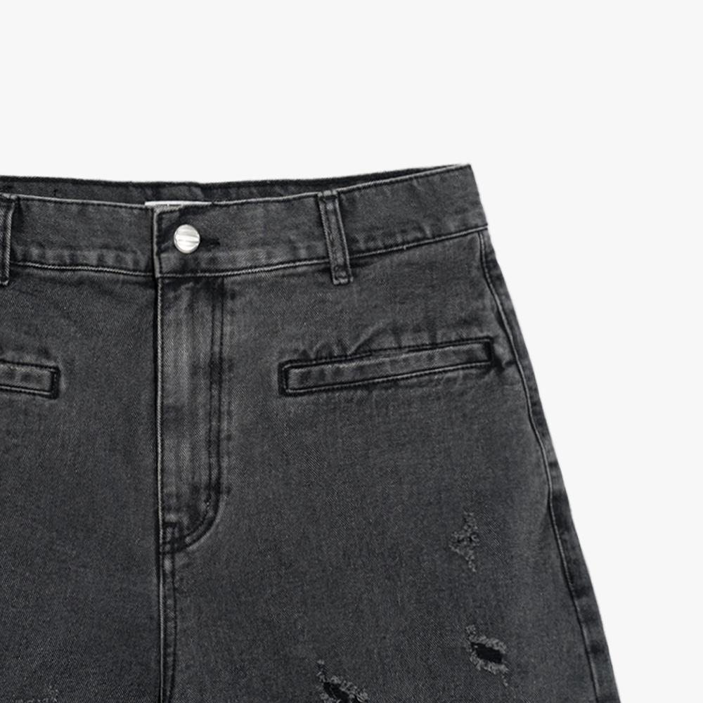 I Earth W-Damaged Denim Shorts [Charcoal]