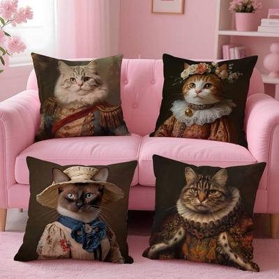 Renaissance Royal Cat Funny Pillow Case Pattern Printed Pillowcase For Living Room Sofa Cushion Cover & Bedroom Decor