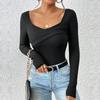 Damenmode, lässig, Frühling und Herbst, einfarbig, langärmelig, V-Ausschnitt, Blusen und Hemden