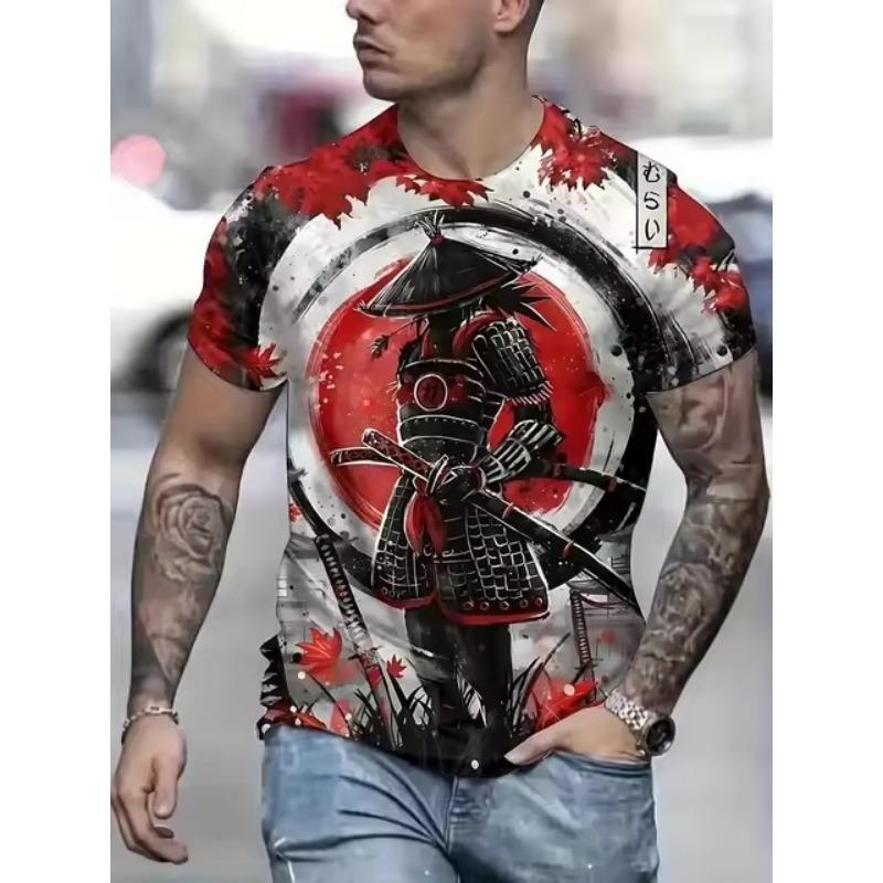 

Футболка с рисунком самурая для мужчин больших размеров, модный стильный топ с 3D-принтом, зрелый и элегантный стиль 3XL
