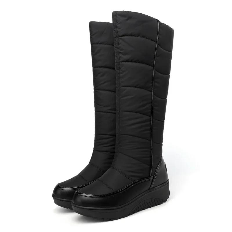 White Winter Warm Fur Knee High Snow Boots Women Red Black Striped PU Waterproof Down Party Lady Wedge Heels Platform Long Boots