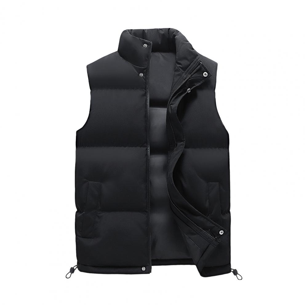 

Мужской хлопковый жилет с воротником-стойкой, без рукавов, теплый, эластичный подол, ветрозащитный жилет, однотонный, на молнии, с пуговицами, утолщенный жилет C M чёрный