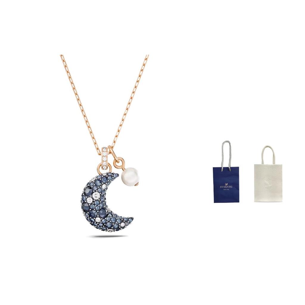 Swarovski Naszyjnik z wisiorkiem w kształcie księżyca Luna dla kobiet Różowe złoto Niebieski 5671585