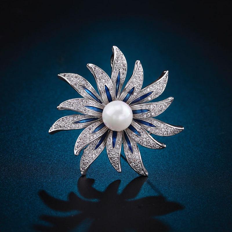 Sunflower Brooch, Trendy Pearl Brooch, Elegant Women's Brooch