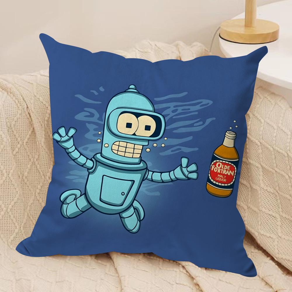 Anime F-Futurama B-Bender Cushion Cover Soft Plush Fabric Double-Sided Printed Sofa Cushion Cover For All Seasons Homedecor Gift