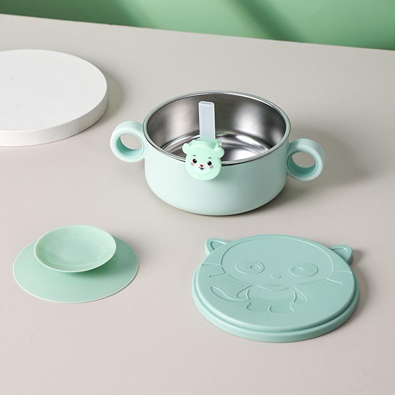 Baby Stainless Steel Feeding Food Tableware Suction Cup Non-slip Bowl Spoon Fork Straw Set Toddler Dinnerware