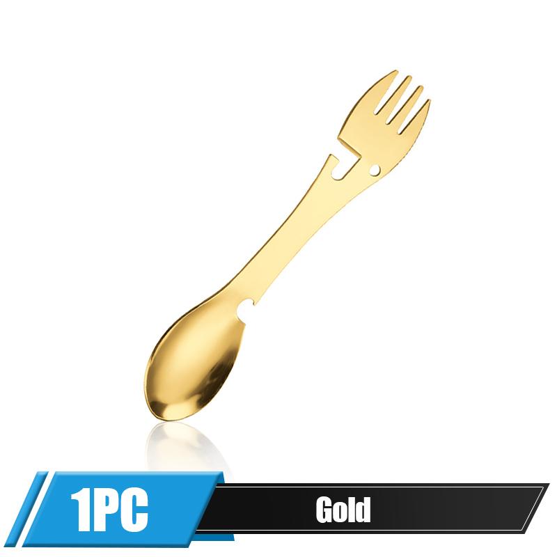 Camping Fork Spoon Multi Function Spoon 5 In 1 Integrated Fork Spoon Outdoor Fork Spoon Picnic Cutting Knife Bottle Can Opener