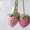 Handmade Woolen Woven Strawberry Car Rearview Mirror Pendant Hanging Crochet Pink Strawberry Car Key Pendant Jewelry Accessories