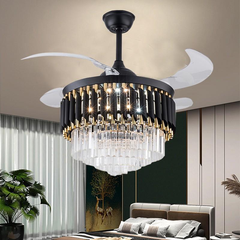 European Crystal Ceiling Fan Chandelier: Luxury Invisible Fan for Bedroom, Dining, or Living Room