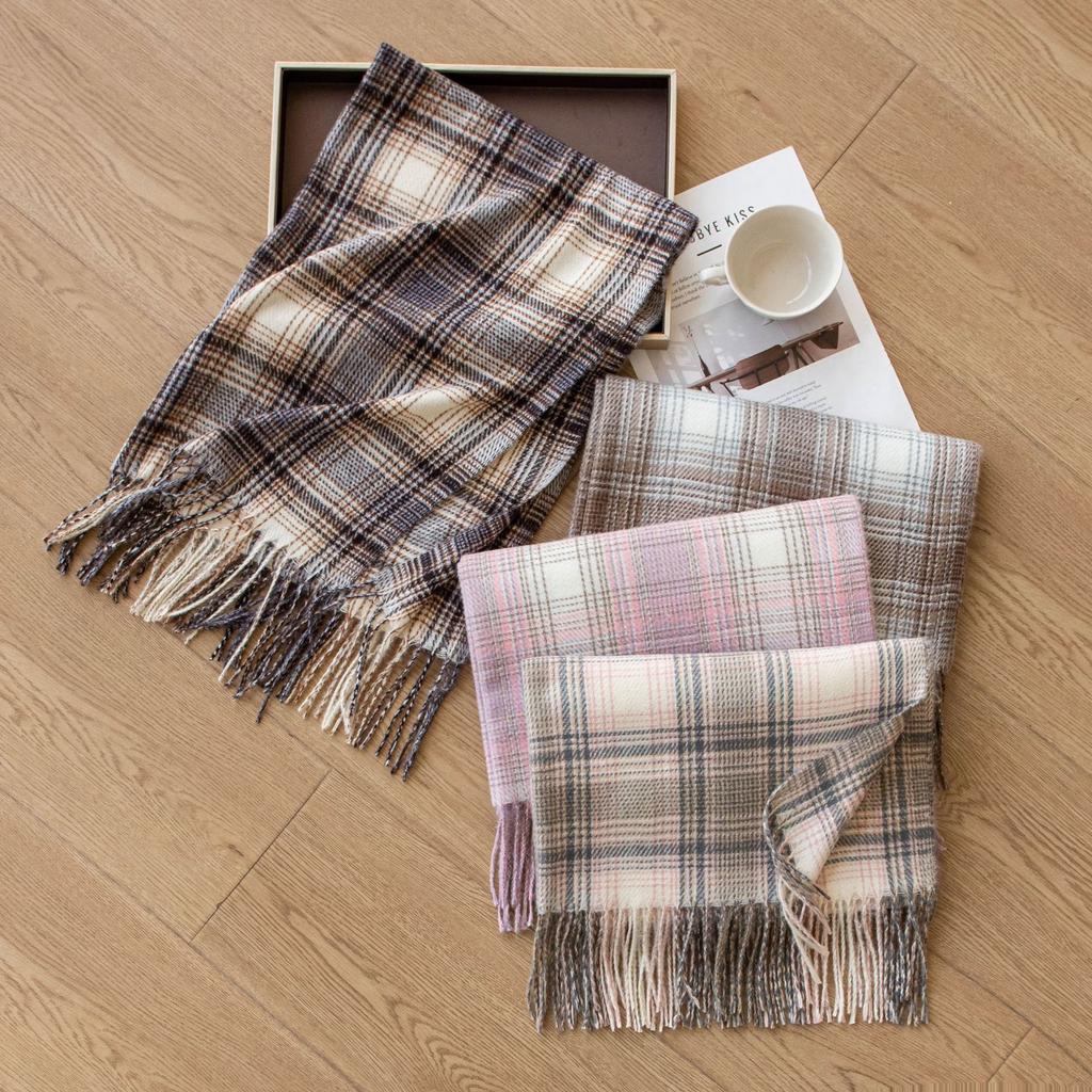 Gentle Gradient Color Small Plaid Scarf High End Girls Winter Couple Student Scarf Warm Thickened Scarf Shawl