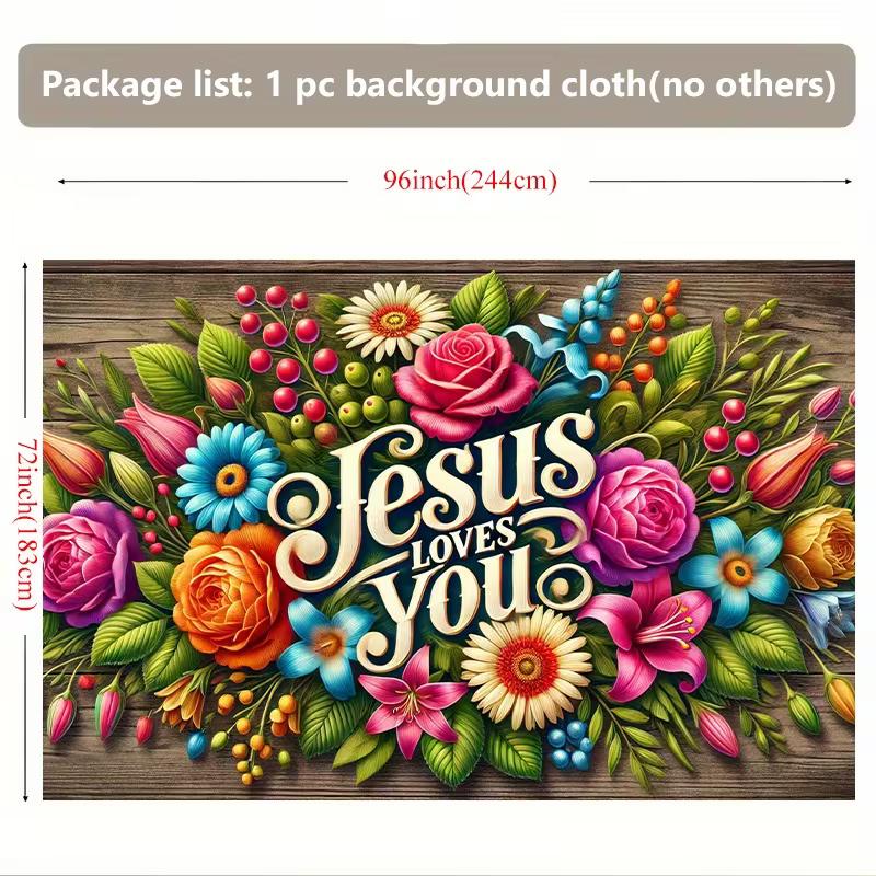 

2D Jesus Loves You Backdrop, Floral Christian Quote Background Cloth for Church Events 47.2x31.5inch/120*80cm