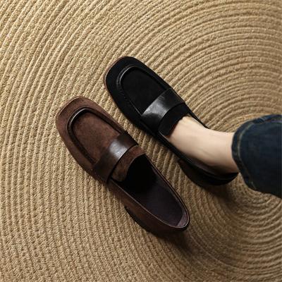 Fashion New Autumn Winter Sheep Suede Women Pumps Shoes for Women French Square Toe Loafers Zapatos Mujer Chunky Heels Ladies Shoes