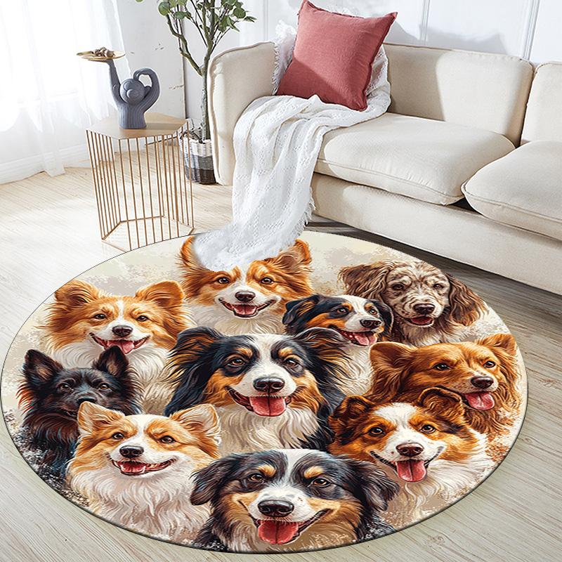 Dogs Collage Round Area Rug,Carpet Rug for Living Room Bedroom Sofa Playroom Decor,Non-slip Floor Mat
