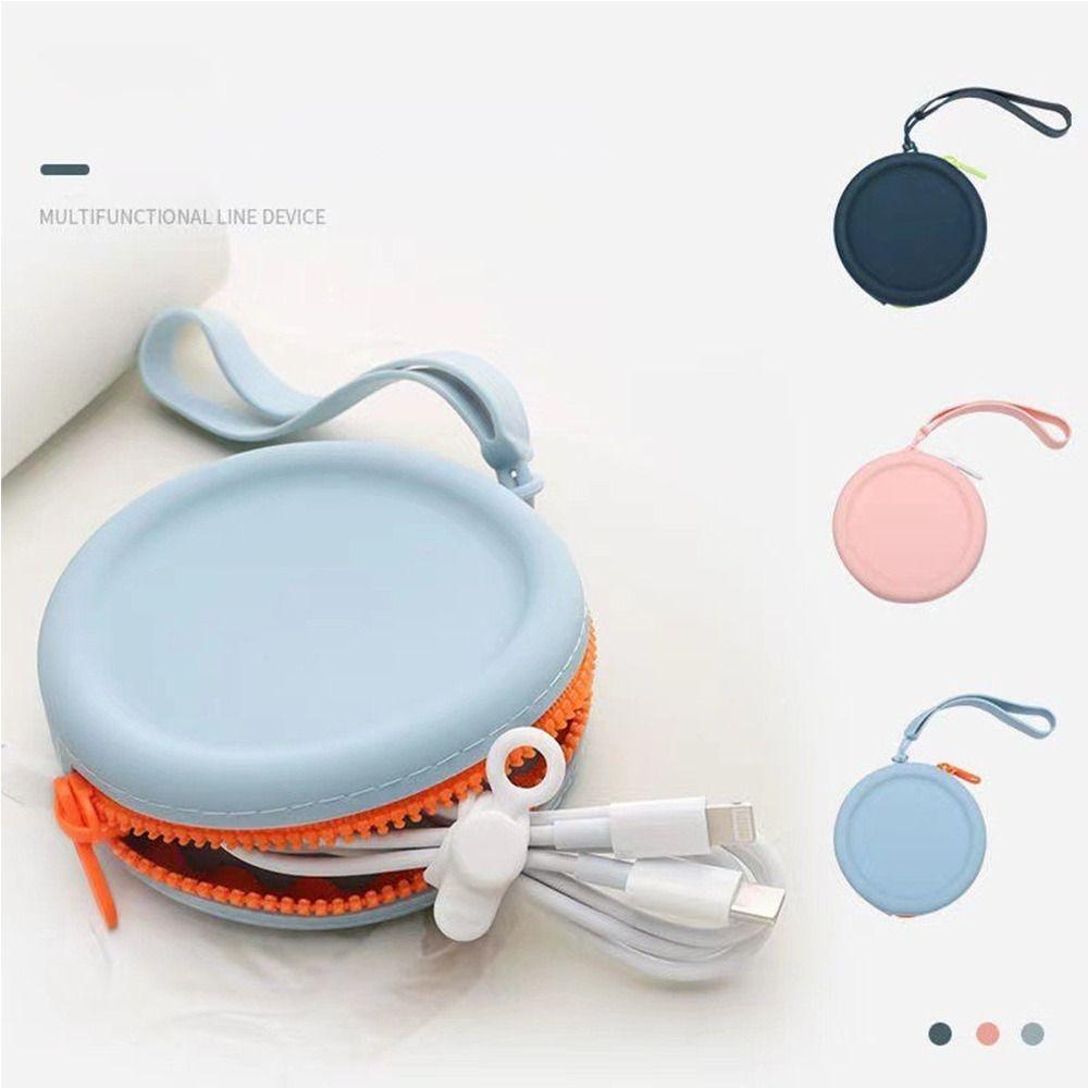 Solid Color Lipstick Cosmetic Bag INS Data Cable Storage Bag Round Silicone Coin Purse Men