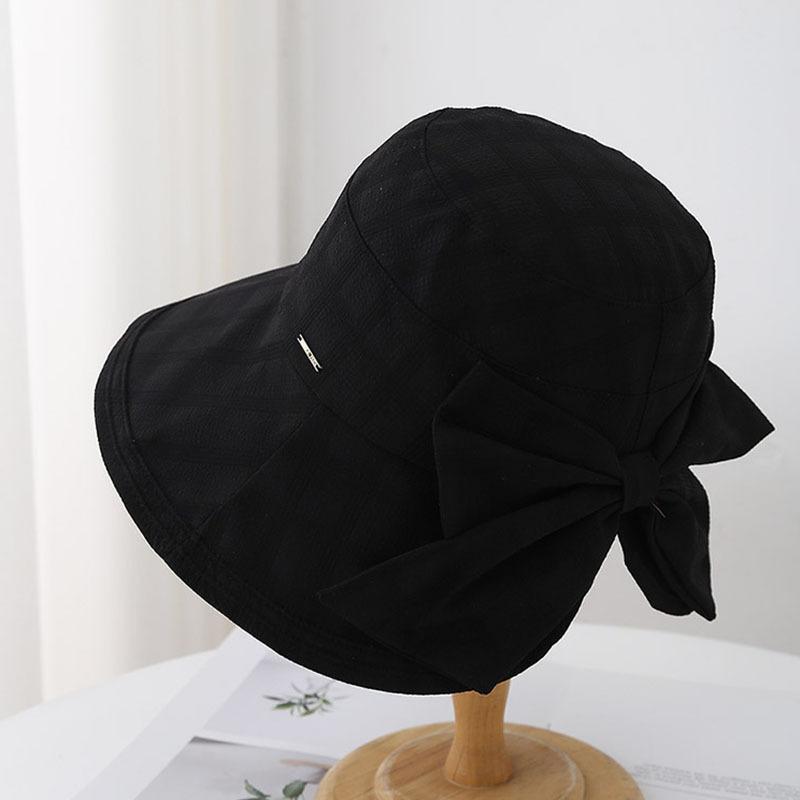 New hat women's spring summer bow basin hat fashion show face small bucket hat can tie ponytail sun hat