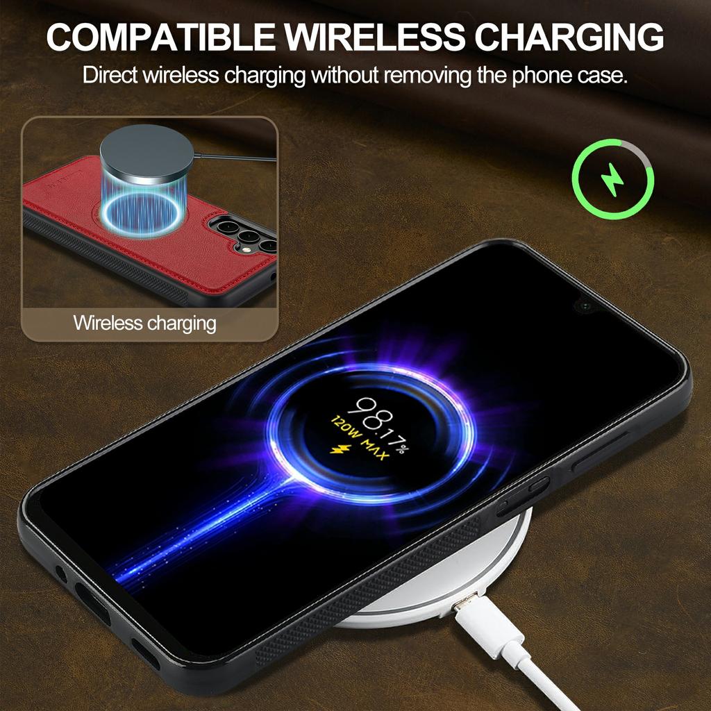 LC.IMEEKE For Samsung Galaxy A55 5G Magnetic Case Compatible with MagSafe Leather+TPU Back Cover