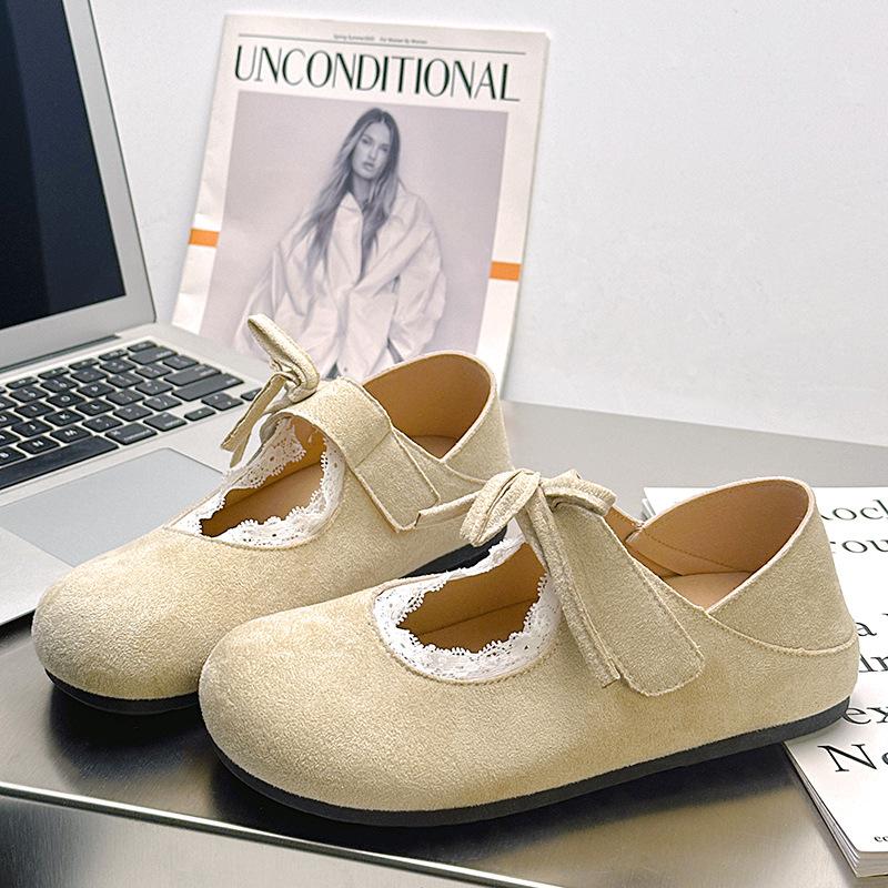 2 New Soft-soled Bag Head Single Shoes Women's Spring Square Head Flat Bottom Lace
