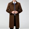 Men's Long Cashmere Coat, Below-Knee, Autumn-Winter Thick Wool Trench for Middle-Aged and Elderly.