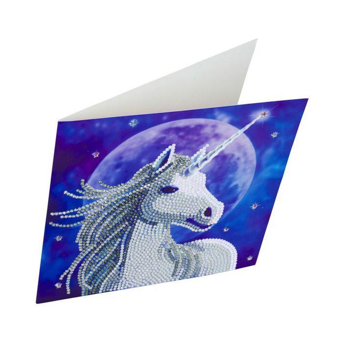 Carte Crystal Art à diamanter - Licorne cosmique - 18 x 18 cm