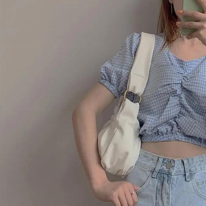 WTEMPO Simple Black White Cloud Bags Women Faux Leather Folds Handbags Casual Versatile Soft Commuter Underarm Bags