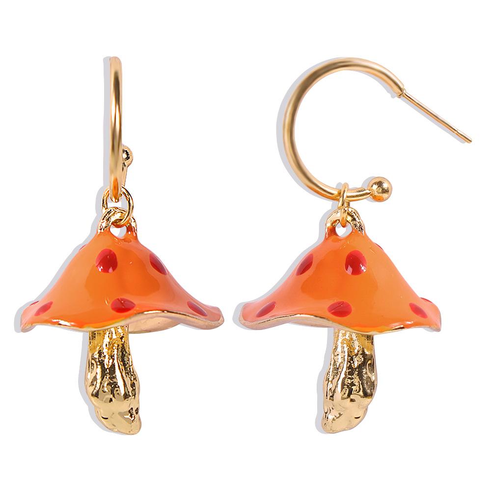 European and American Creative Dream Cute Mori Small Mushroom Oil Drop Earrings Colored Oil Drop Mushroom Earrings