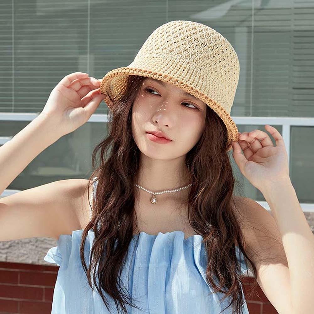 Hollow Out Knitted Bucket Hat Temperament Bow Fisherman Hat Sunshade Basin Cap Vacation