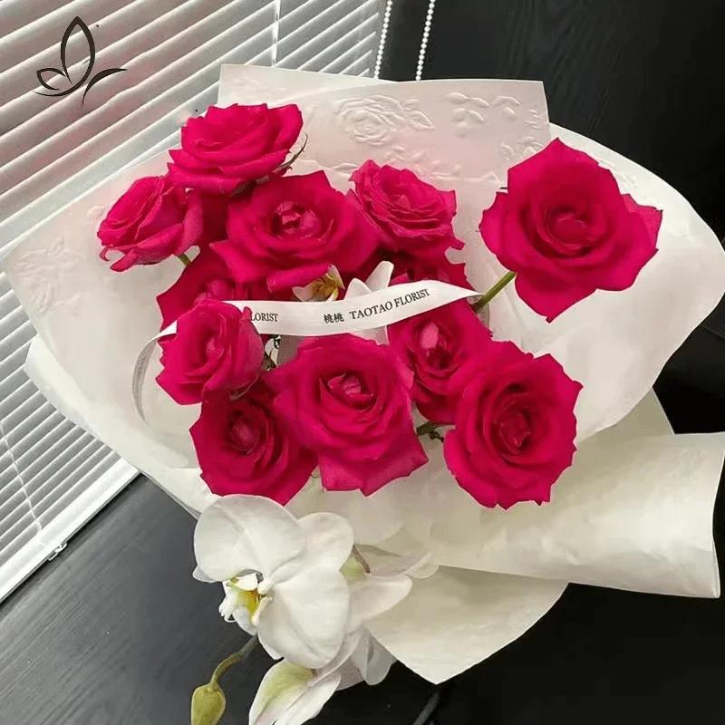 10piece 50x50cm 3D Flower Bouquet Wrapping Paper 3D Rose Texture Kraft Paper Floral Materials Birthday Gift Packaging Party Deco