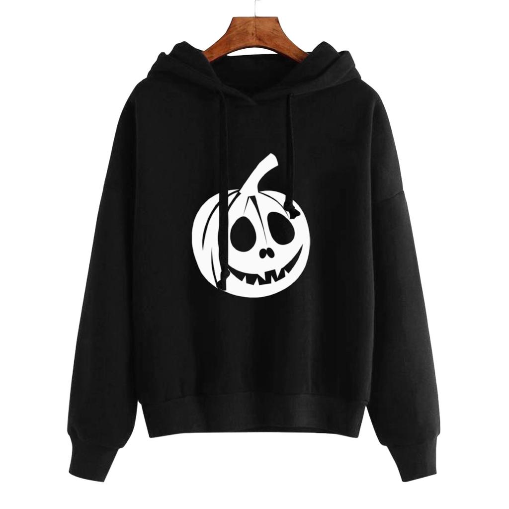 2025 Autumn and Winter New Halloween Pumpkin Fun Pattern Print Long Sleeve Pullover Hooded Sweater