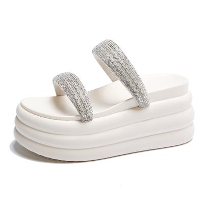 Mode 8.5CM Été Femmes Pantoufles Tongs Dames Plage Chaussures Bling Talons Compensés Chaussures Femme Plateforme Haute Pantoufles Sandales Extérieures
