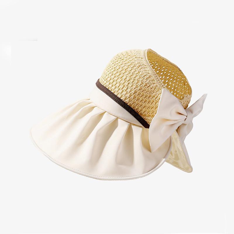 New Korean Style High-quality Patchwork Straw Top Hat Women's Summer Outdoor Sun Protection Bow Sun Hat